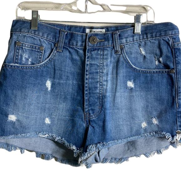 One Teaspoon Outlaw Distressed Raw Hem Denim Shorts Size 30 - Picture 1 of 7